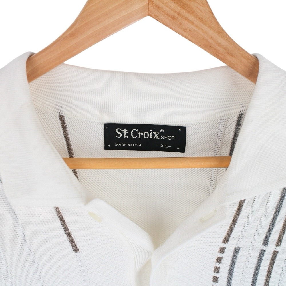 Vintage St. Croix Mens Knit Polo Sweater White Abstract Pattern Size XXL - Picture 3 of 5